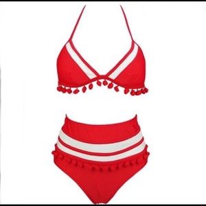 NWT Cocoship High Waisted Pom Pom Bikini